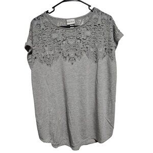 Ava & Viv Grey Embroidered Paisley Top Womens Plus Size 2X Short Sleeve Blouse